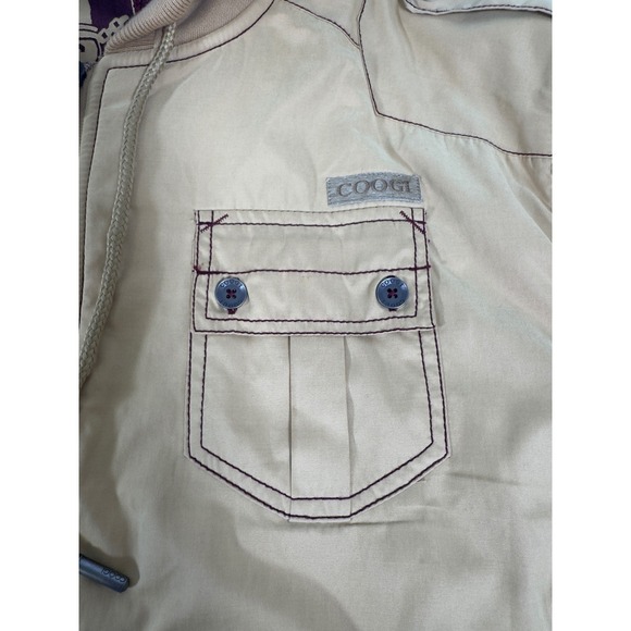 Coogi Hooded Utility Jacket Mens XL Tan Burgundy  Cargo Zip Streetwear Hip Hop - Picture 4 of 10